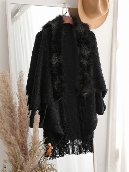 

fuzzy trim textured knit cardigan y3hl#, White;black