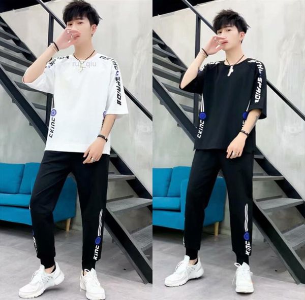 

tracksuits 2022 men's summer fashion sets five-cent sleeve tshirtssports long pant casual streetwear harajuku 2 pieces men size -3xl, Gray