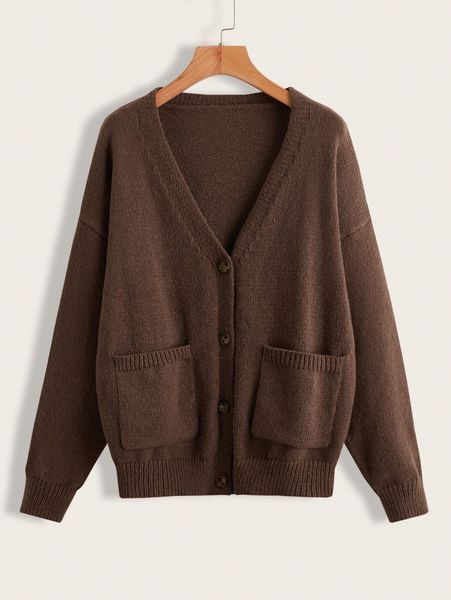 

double pocket drop shoulder cardigan r3fq#, White;black