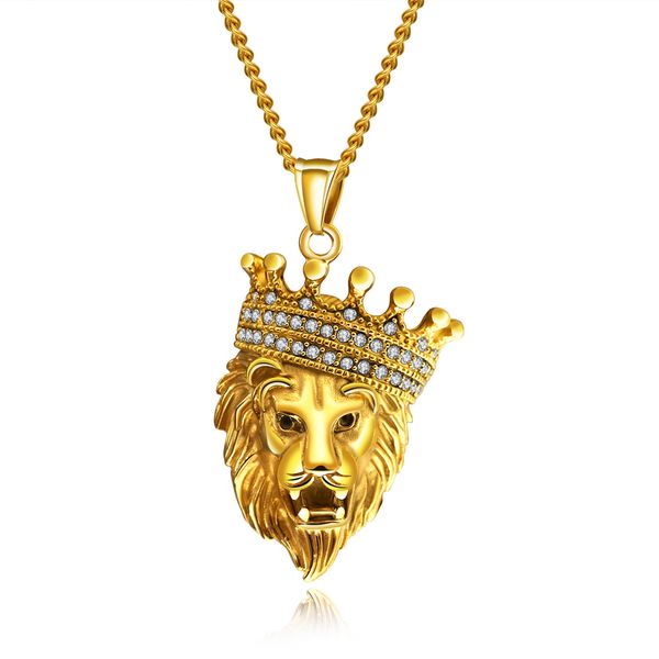 

pendant necklaces hip hop men with diamond necklace crown titanium steel, Silver