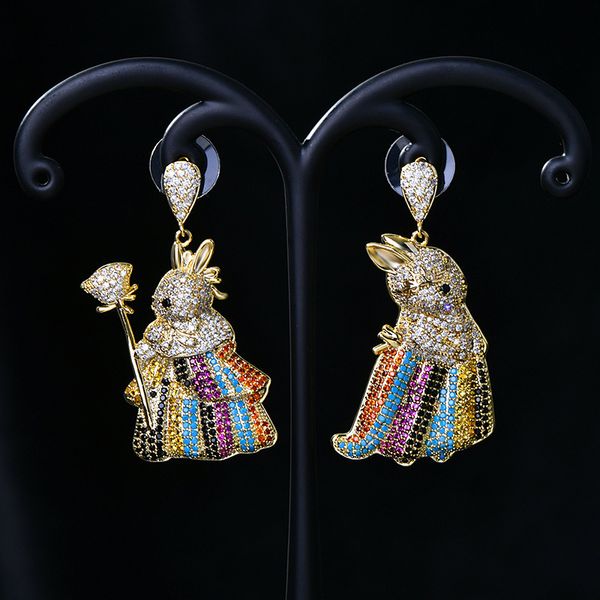 Marchio di lusso micro-set colorato zircone s925 argento ago orecchini pendenti gioielli donne moda coreana orecchini coniglio placcato oro 18 carati accessori