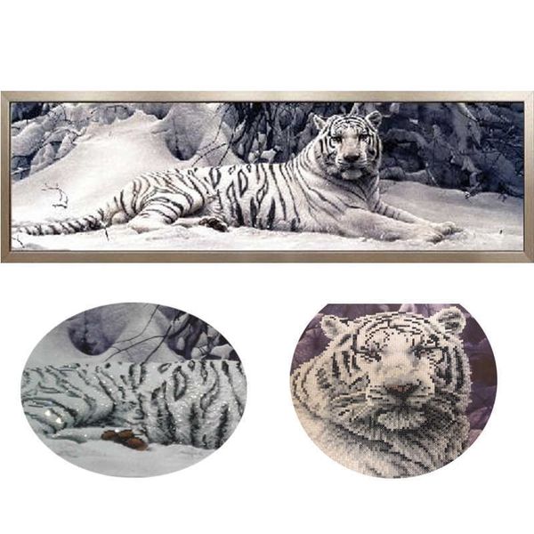 5D Fai Da Te Disegni e schemi per puntocroce Tigre Bianca Rotondo Mosaico Ricamo Animali Casa Dipinti Hobby Artigianato W220425