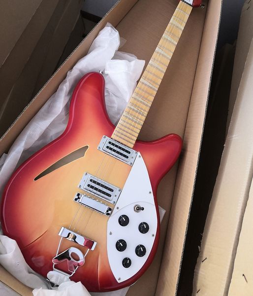 

6 strings cherry red semi-hollow electric guitar maple fretboard