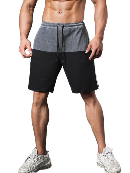 

men color block contrast tape shorts p5af#, White;black