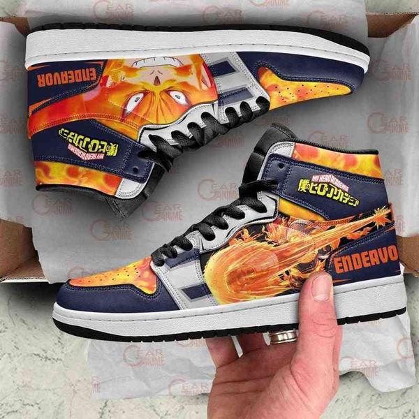 

enji todoroki sneakers endeavor my hero academia anime shoes, Black