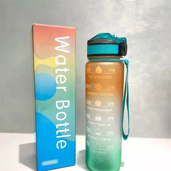 1000 ml Outdoor -Wasserflasche mit Strohsportflaschen Wandern Camping -Getränkeflasche BPA kostenlos farbenfrohe tragbare Plastikbecher Großhandel