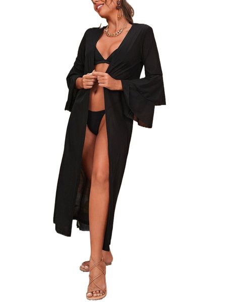 

tiered layer sleeve kimono w5f4#, White;black