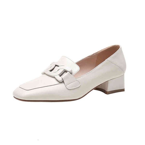 

dress shoes spring and autumn women's shoes square head thick heel middle leather metal leffer simple commuting single women's oob, Black
