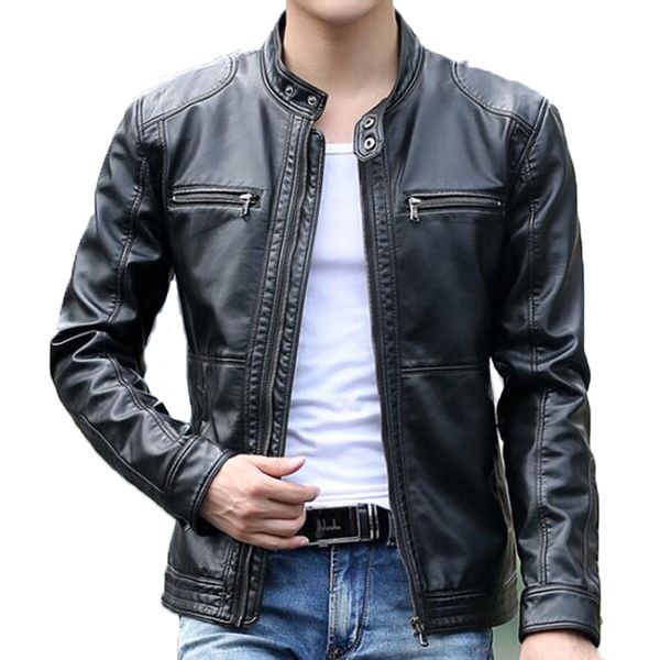 

men's leather faux leather men's leather jacket design stand collar coat men c 220823, Black
