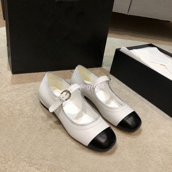 

dress shoes early spring color matching mary jane flat bottomed women's shoes sheepskin leisure one line button round head ballet singl, Black
