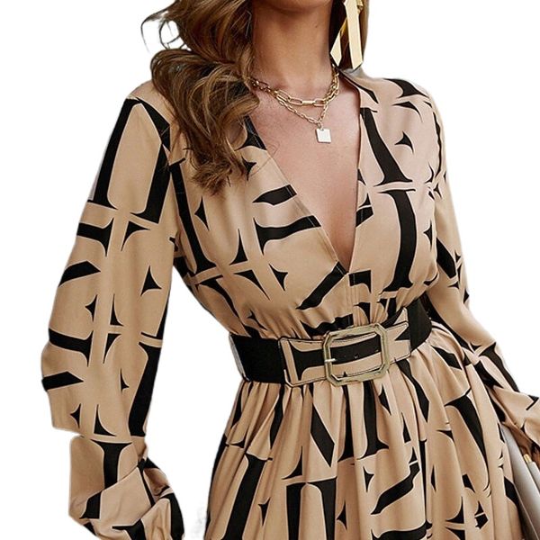 

women's a line dress maxi long dress khaki long sleeve letter split print spring summer v neck stylish work elegant 2022 s  l p58f#, Black;gray