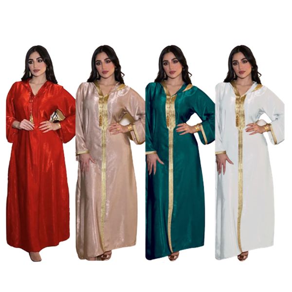 Mulheres muçulmanas do Oriente Médio Lace Suede Vestidos de moda Indonésia caftan tradicional africano Islâmico Ramadã Roupa CFA3778