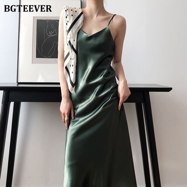 

vintage loose women satin dress v-neck sleeveless loose female long dress 2021 summer spaghetti strap vest midi dress, Black;gray