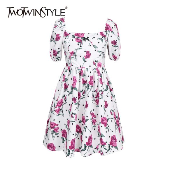 

summer print mini dress for women square collar short sleeve high waist backless hit color dresses female fashion 210423, Black;gray