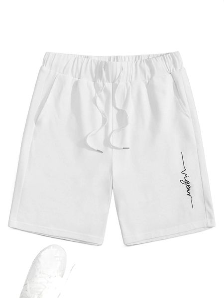 

men letter graphic drawstring waist shorts f93b#, White;black