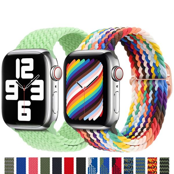 Нейлоновая плетеная полоса соло -петли для Apple Watch Bess с регулируемой пряжкой 38 мм 44 мм 41 мм 45 мм 44 мм 40 мм эластичные браслеты iWatch серия WatchBand