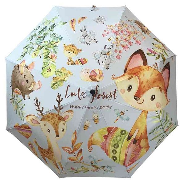 Ombrello animale per bambini Tre pieghe completamente automatico Impermeabile Animazione dei cartoni animati Ombrello per bambini Ragazzi Ragazze Parapluie 210401