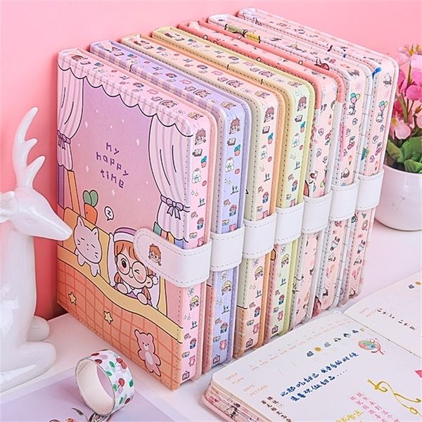 Cute Color Inside Page Notebook Cartoon Stampato Pu Cover Creative Hardcover Diario Libri Weekly Planner Handbook Scrapbook 220401