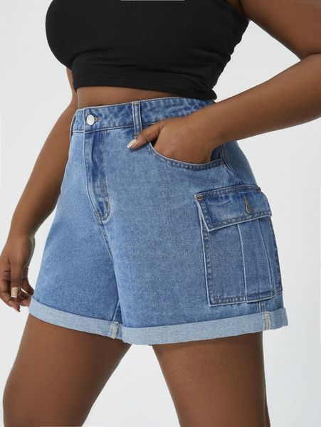 

plus slant pocket zip fly denim shorts a9a2#, White;black