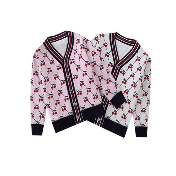 

kids girls sweater fall children cherry print cardigans single breasted sweaters for toddler girl winter knitted warm clothes 210622, Blue