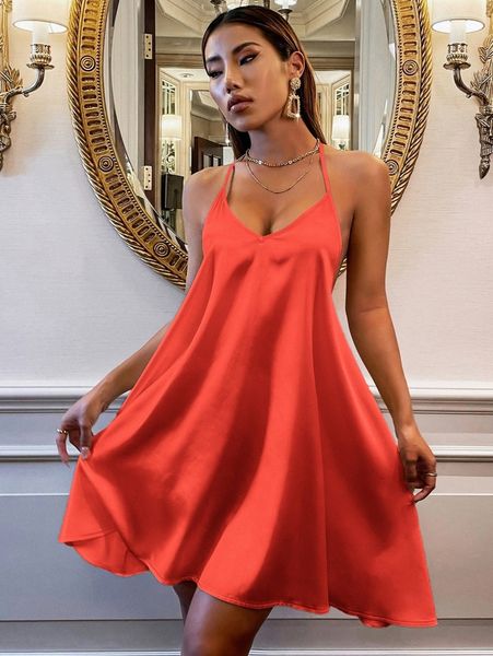 

backless satin cami dress 484q#, Black;gray