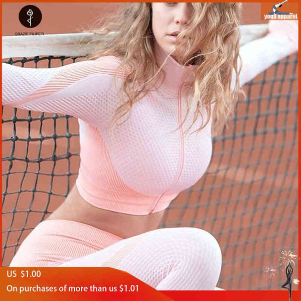 

push up fitness sport suit seamless women yoga set long sleeve yoga clothing 3 pcs girl sport gym suits wear running clothes t220725, White;red