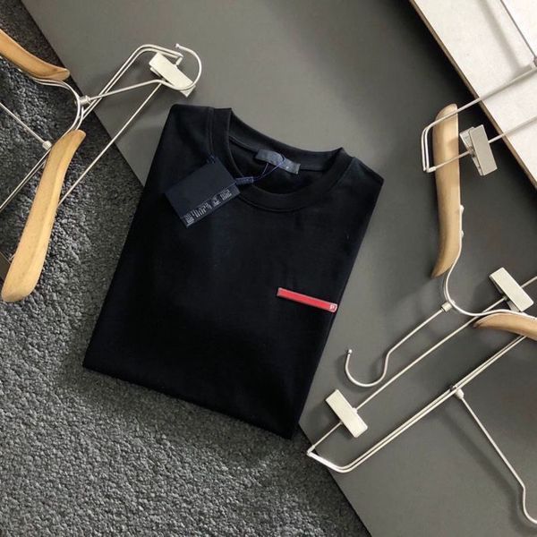 

classic mens casual t shirts tees custom silk fabrics comfortable feel silky triangle metal decoration luxury brand p t-shirt high-density s, White;black