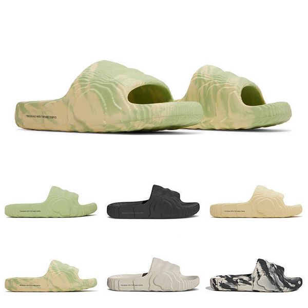 

2022 men women slides designer adilette 22 slipper magic lime desert sand green glow orange resin beach shoes outdoor mens slippers, Black