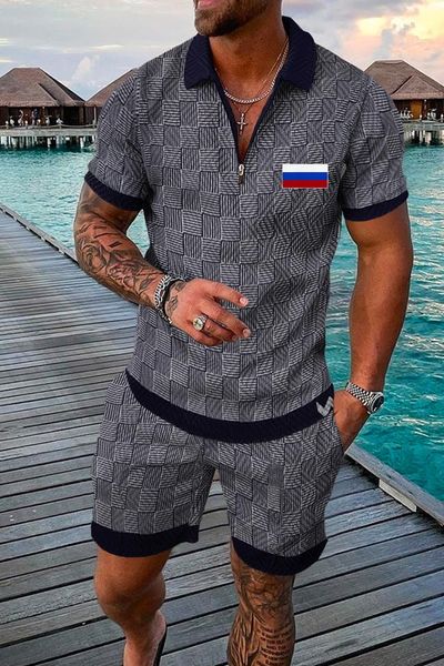 Men's Tracksuits Flag russian Define o traje de rastreio masculino de cor 3D camisetas de impressão de impressão de zíper de manga curta para homens casuais maus níveis
