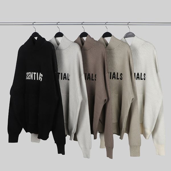 

1:1 dupe fear of god essentials fog women's knitted hoodies casual loose off shoulder sweater long sleeve hooded sweat shirt sweatshirt, Black