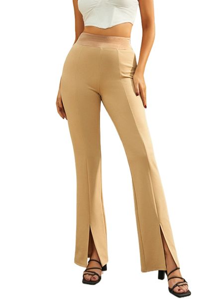 

sbetro high waist slit hem flare leg pants 5263#, Black;white