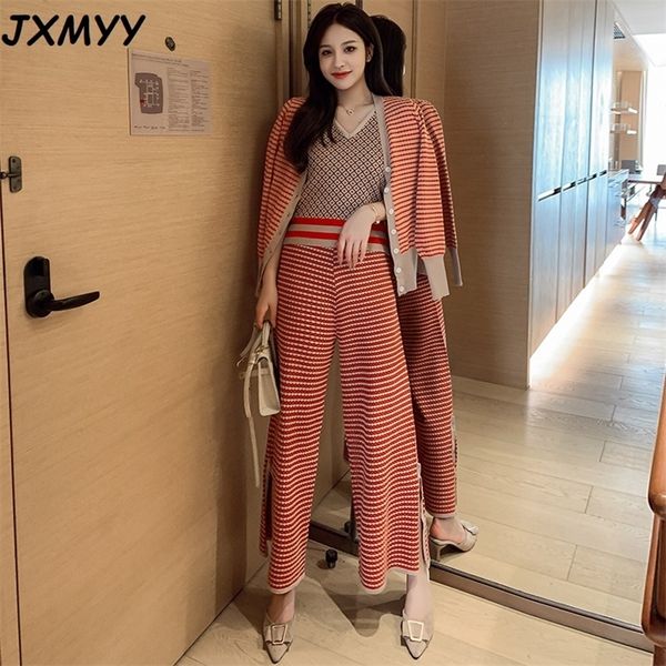 

autumn and winter fashion casual three-piece suit loose outside wearing a casual style sweater two-piece suit single breasted 210412, White
