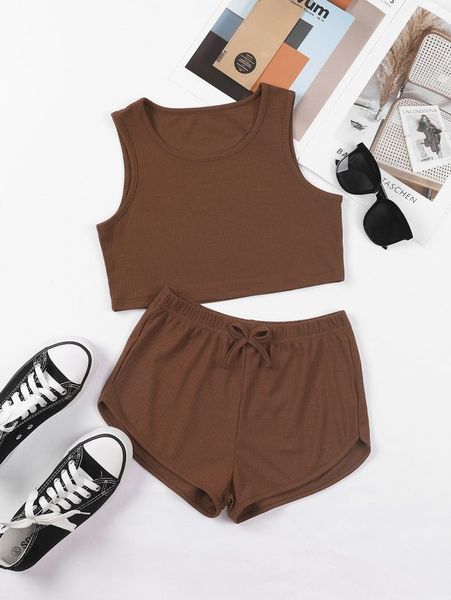 

girls 1pc solid tank & 1pc shorts she, White