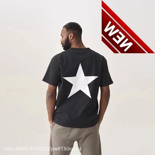 

2022 summer essentials american leisure fog fashion brand five pointed star couple youth loose round neck cotton, White;black