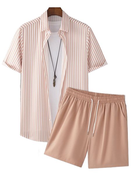 

men striped shirt & drawstring waist shorts without tee j9gf#, Gray