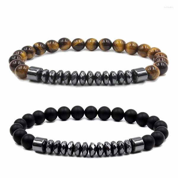 Fili di perline HIYONG Bracciale occhio di tigre naturale Nero-opaco Perline Set Magnete Pietra Donna Uomo Gioielli braccialetto 2022 Vendita Kent22