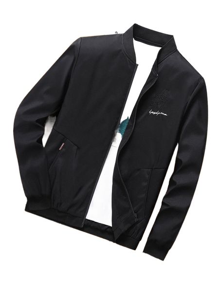 

men 1pc letter graphic zipper front jacket f39x#, Black;brown