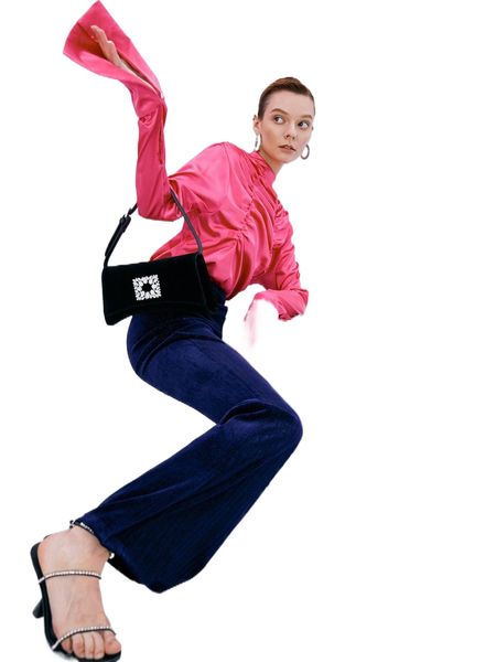 

velvet flare leg pants r6pi#, Black;white