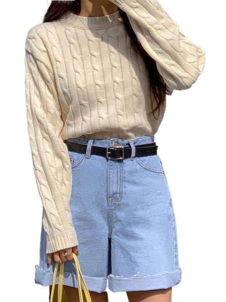 

dazy mock neck cable knit sweater f0ot#, White;black