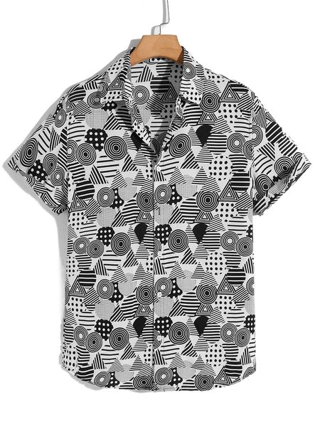 

men allover print button front shirt b7uy#, White;black