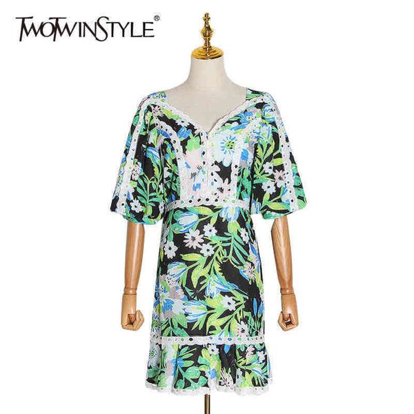 

green print dress for women v neck lantern half sleeve hit color lace a line dresses female summer clothes 210423, Black;gray