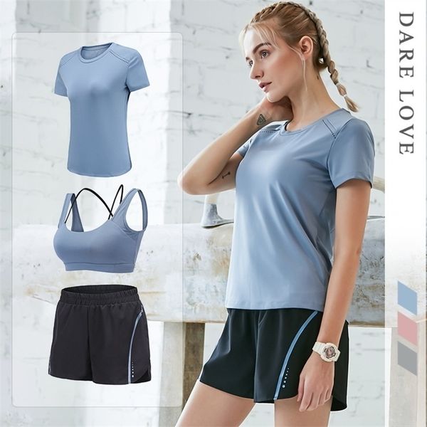

new summer yoga suit women's sweat fast dry three piece suit sports wear for women gym sport suit women t200605, Gray