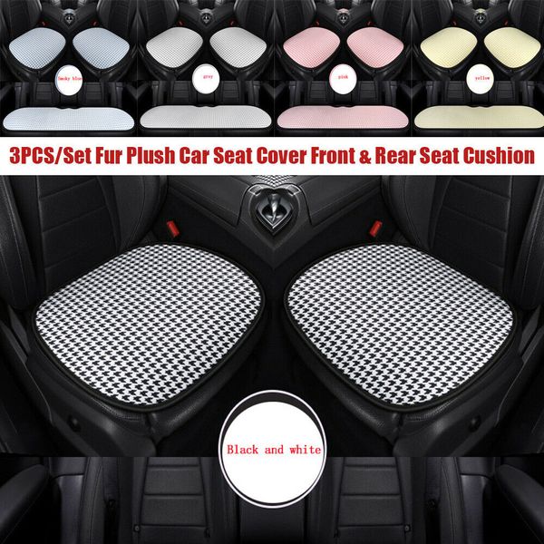 

3pcs fur plush car seat cover front&rear seat cushion winter warm pad universal