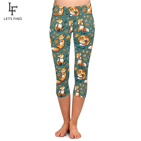 

new design 3d digital printing leggings high waist elastic trousers fashion midcalf women leggings 201014, Black