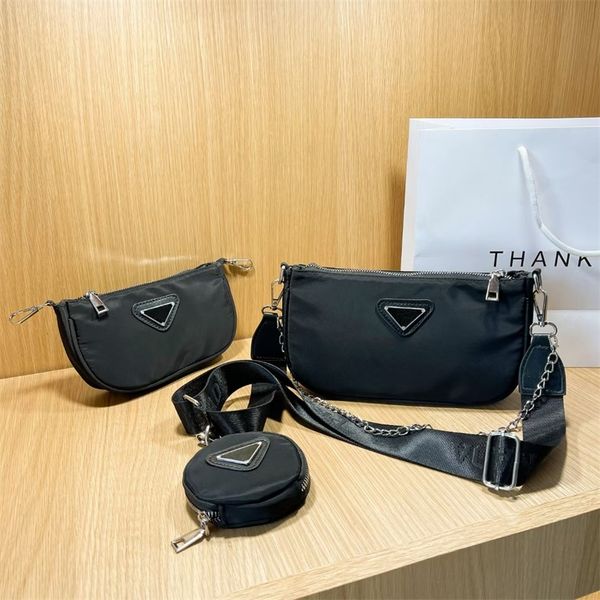 

designer handbags for women luxury one-shoulder bag lady chest pack hobo 3 in 1 vintage sacoche fashion chains canvas handbag purse messenge, Black