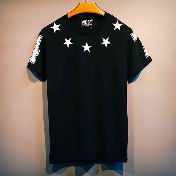 

men's t-shirts european and american fashion brand hip hop short sleeve trend summer versatile personality 74 star t-shirt men's c, White;black