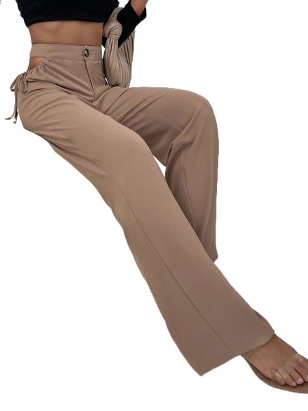 

cut out drawstring high waisted pants w7g9#, Black;white