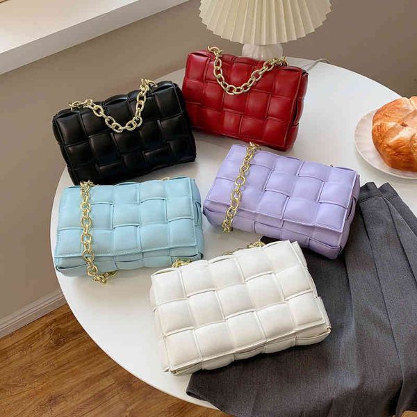 

venetas handbags bvs bottegas 2022 wholesale fashion woven small square women's net red texture pillow bean curd thick chain port grd1