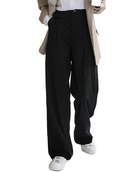 

dazy slant pockets corduroy wide leg pants m4oa#, Black;white