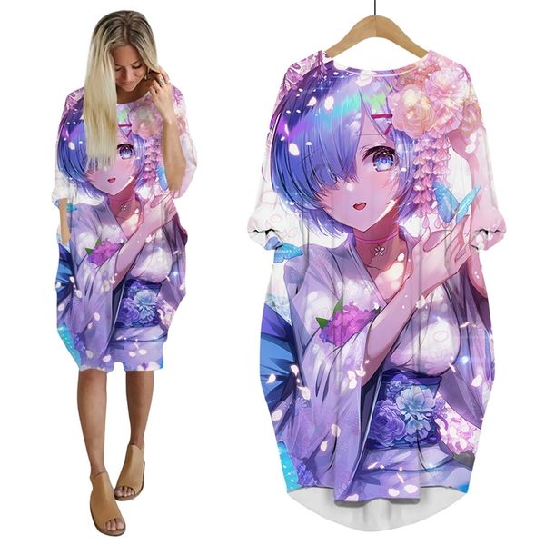 Anime Ri Zero Kara Hajimeru Isekai Seikatsu Carino Rem Vestito 3D Stampa Femminile Casual Stile Donna Harajuku Tasca Vestito W220616